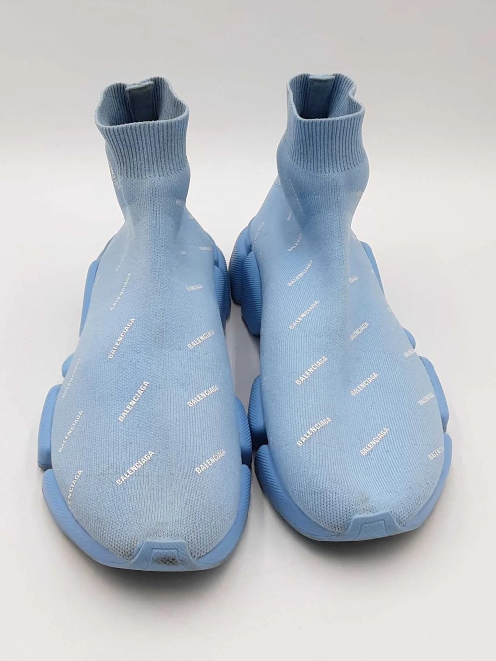 Balenciaga Pale Blue Sock Sneakers with Logo Print